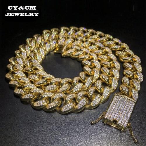 CY&CM 2cm CZ Cuban Chain Bracelet Gold Silver Plated Hip Hop Iced Out Cubic Zirconia Shiny Copper Necklace Men Women Jewelry Set