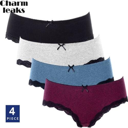 Charmleaks Women Underwear Hipster 4 Packs Cotton Panties Soft Strech Comfort Solid Ladies Bow Tie Mid-waist Hot Sale