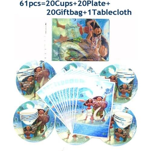 Disney Moana Theme Cartoon Birthday Party Disposable Tableware Decorations Kids Baby Shower Cup Plate Gift bag Party Supplies