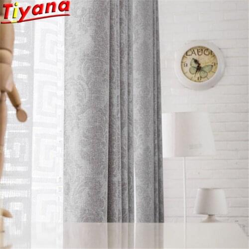 European Embossing Grey Thicken Curtain Cloth for Living Room Geometric White Sheer Tulle Grey Blackout Window Drapes W-HM133#VT