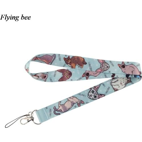 Flyingbee Cute Funny Cat Keychain Phone Lanyard Fashion Strap Neck Lanyards for ID Card Phone Keys X0913