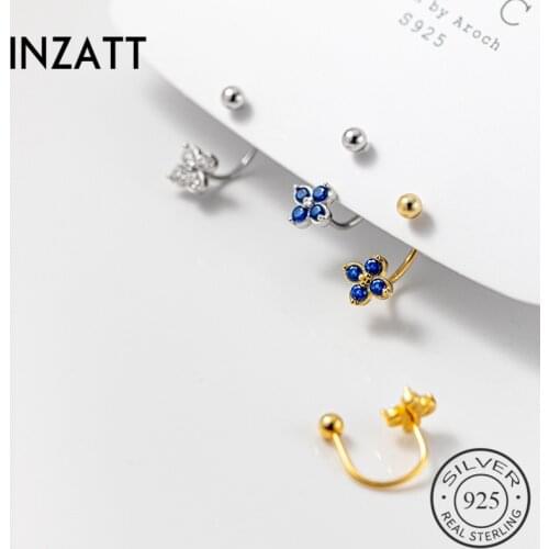 INZATT Real 925 Sterling Silver Zircon Blue Clover Stud Earrings For Fashion Women Minimalist Fine Jewelry Cute Accessories