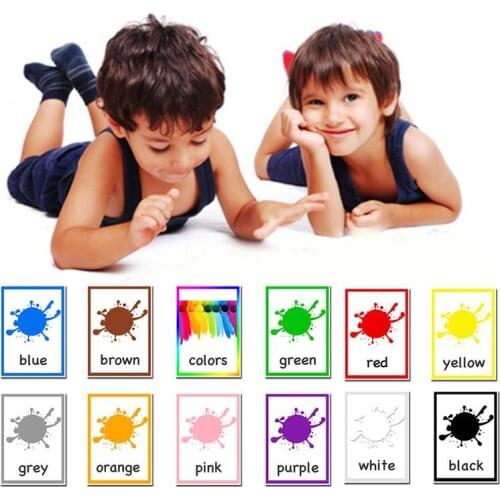 12pcs Montessori Kids English Language Learning Word Card Color Flash Cards Memory Games Educational Toy For Children Flashcards