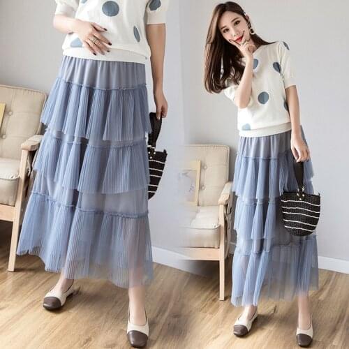 Patchwork Maternity Cake Skirts Elastic Waist Belly Long Skirts for Pregnant Women Summer High waist Skirt Pregnancy Clothing