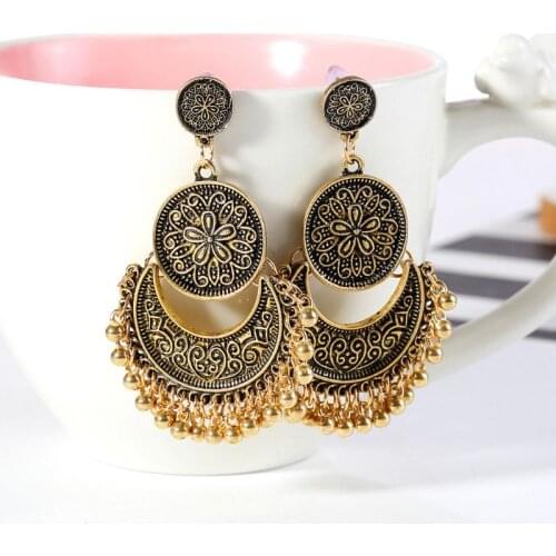 Fashion Ethnic Bali Jhumka Jhumki Gold Brocade Lotus Mexico Gypsy Dangle Earring E56A