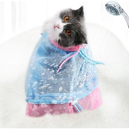 Fashion Mesh Cat Bathing Bag Cats Grooming Washing Bags Cat Bath Clean Bag No Scratching Bite Restraint Cat Supplies
