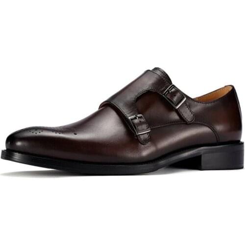 New Style Men Leather Two Buckle Straps Formal Dress Height Increasing Monk Shoes For Business/Wedding