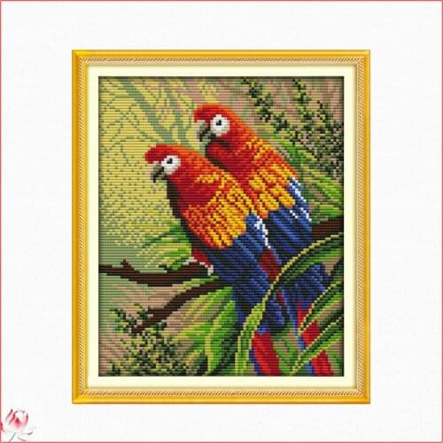 Joy Sunday Two Parrots Cross Stitch Kit Animal Pattern 14CT White 11CT Printed Embroidery Set DIY Home Decoration Painting