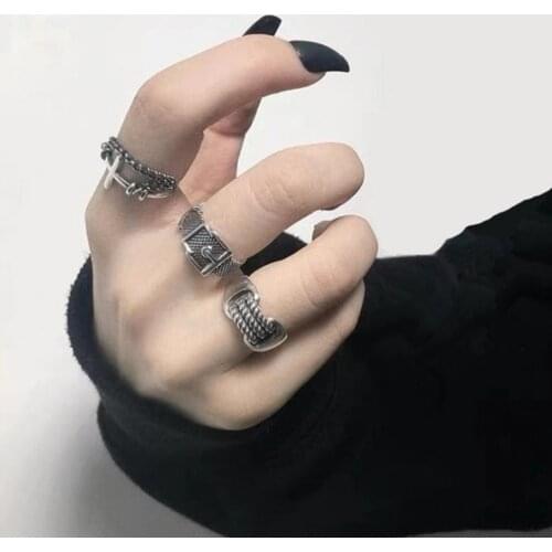 New Hip Pop Vintage Metal Punk Chain Cross Open Rings Belt Buckle Design Finger Rings for Women men Party Jewelry G