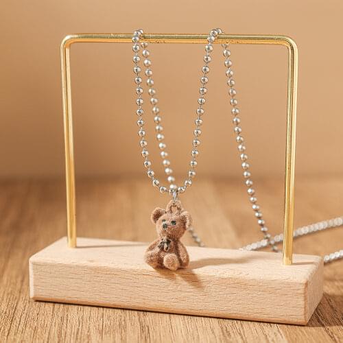 Cute Flocking Bear Pendant Necklace For Women Girls Teens Lovely Bears Animal Charm Pendant Necklaces Women Fashion Jewelry