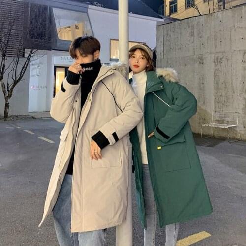 Winter Mens Loose Long Coat Hooded Fur Collar Thick Warm Parkas Black Gray Green M34