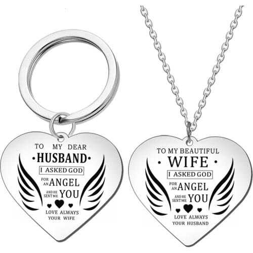 Valentiens Day Gift Keychains Necklace Wife Husband Family Jewelry Pendant Necklace Stainless Steel Keyring Charm Couple Jewelry