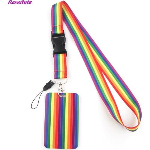 Ransitute R1421 Rainbow Gay Creative Lanyard Badge ID Lanyards Mobile Phone Rope Key Lanyard Neck Straps Accessories
