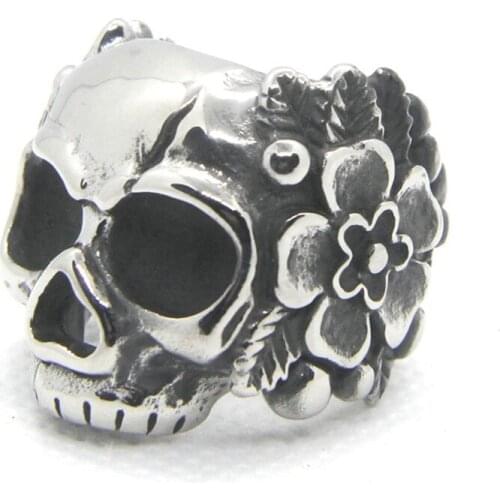 Rany&Roy Newest Flower Skull Ring 316L Stainless Steel Fashion Jewelry Angle Devil Ring