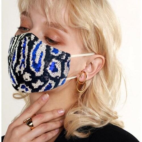 Leopard Print Face Mask For Women Shiny Sequin Ice Silk Breathable Dust Face Decoration Accessories Double Layer Face Jewelry