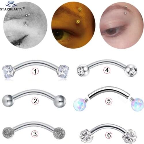 1Pc 1.2*6/8/10mm Eyebrow Piercing Curved Barbell Lip Ring Snug Daith Helix Rook Earring Titanium Opal Eyebrow Jewelry Piercing
