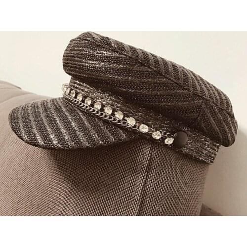 Handmade Elegant Beathable Straw Women Cap Chain ladies Summer Hat Octagonal Hat Leisure Beach Derby Visor Sun Cap Wholesale