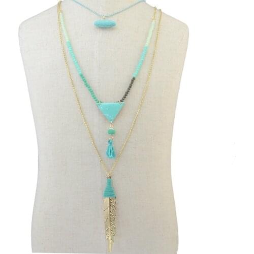 Turkish Tribal Leaf Tassel Statement Necklaces for Women Collar Choker Bib Chunky Blue Stone Necklace Boho India Gypsy Jewelry