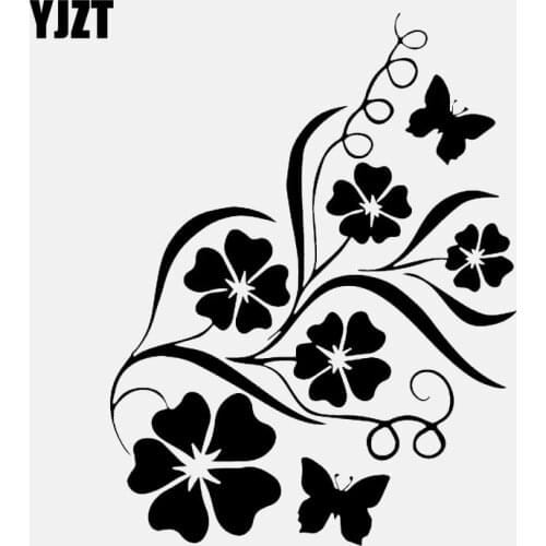 YJZT 12.7CM*16.7CM Butterfly Flower Vinyl Car Stickers Graphics Vinyl Decals Black/Silver C24-0387