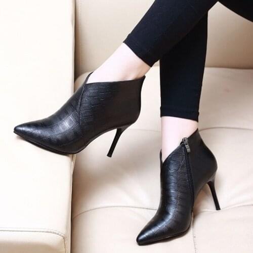 2020 Winter Women Bare boots High Heels Dress Shoes Pointed Toe Boots Black Red Botas Mujer Thin Heels Pumps Woman Shoes
