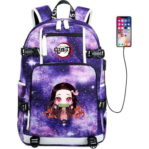 Demon Slayer Kimetsu no Yaiba Galaxy Women Backpack USB Charging Laptop Backpack Anime Travel Bagpack Girls Rugzak School Bags