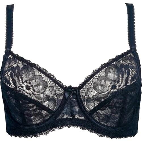 Royal Blue Floral Lace Ultra-thin Gauze Wide Straps Breathalbe Underwire Sexy Bra for Women Lingerie Underwear BRB044