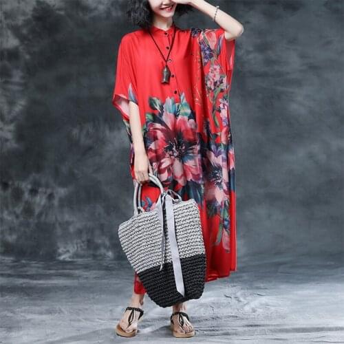 Summer Dress 2021 New Literary Large Size Chiffon Long Dresses Vintage Big flower Women Dress Vestidos Robe Oversize