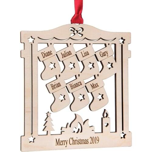 1pcs Personalised Christmas Tree Decoration 7 Names Engraved Xmas Bauble Hanging Ornament Gift Plaque