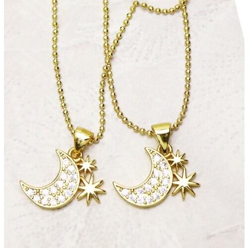 10 Pcs Crescent &star pendants necklace Boxed chain simple jewelry Moon shape pendant necklace women jewelry gift 7348