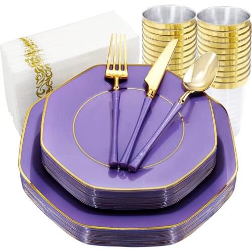 175Pcs Disposable Tableware Geometric Plastic Tray With Disposable Silverware Suitable for Wedding Birthdays and Parties