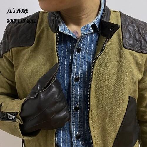 1937 Rock Can Roll Read Description! Asian Size Army Genuine Cow Leather Canvas Coat Wax Water Proof Jacket