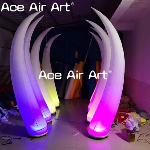 4 Pcs Colorful curved inflatable tusk cone,Curved pillars with led lights Inflatable party decoration for parties and Events