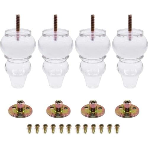 4Pcs Acrylic Furniture Legs 3.9-4.7'' Clear Gourd Shape Sofa Cupboard Feet With M8 Bolt Furniture Feet For Bed Stool Chair Feet