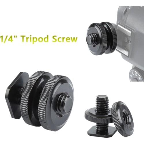 Pro 1/4" Dual Nuts Tripod Mount Screw Black To Flash Hot Shoe Adapter Threaded Stud Tripods Screw For Camera Studio Accessories