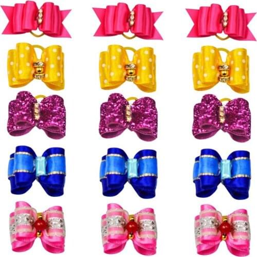 10pcs Pet Bow Decor Cat Puppy Bowknot Headdress with Bells Dog Hair Bows With Rubber Bands Pet Grooming Clips Dog Accessories