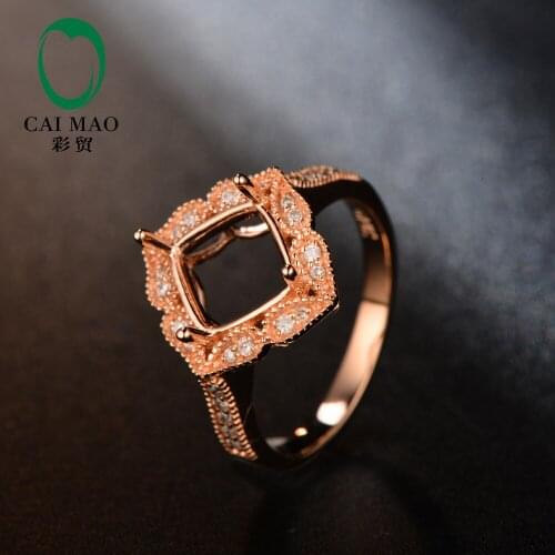 Free shipping Cushion 7mm 14k Rose gold Natural Diamond Semi Mount Engagement Ring