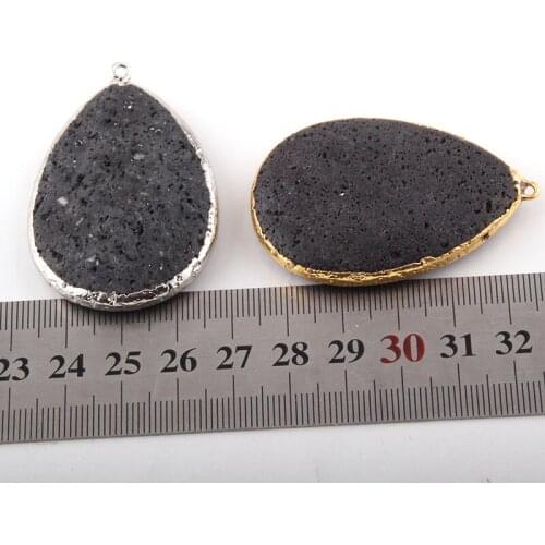 Free shipping Lava Stone Drop Pendant charm for DIY making bracelet,necklace jewelry double side charm 2 color mix