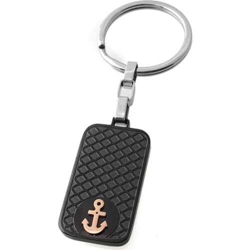 Runda Rose Gold Anchor Keychain Stainless Steel Black Key Pendant Car Accessories Keyring For Mens Jewelry