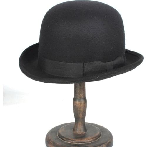 Women Men Black Wool Bowler Hat Topper Top Hats Fedora Magician Billycock Groom Hat Size 57-58CM