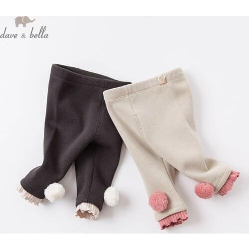 DB15330 dave bella winter baby girls pants baby fashion solid ball ruched trousers children high quality trousers