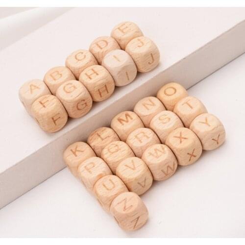 50Pcs/Lot 12mm English Alphabet Letter Beech Custom Personalized Name Wooden Teether Beads DIY Pacifier Chain Baby Goods Toys