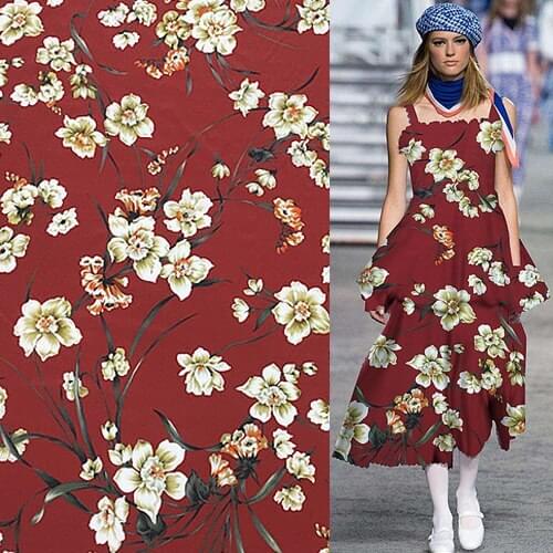Elegant flower print pure silk Crepe DE chine silk fabric 135cm width,SCDC950