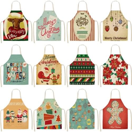 Creative Elk Christmas Priinting Women Kitchen Aprons Cooking oil-proof Cotton Linen Antifouling Chef Apron 68*55cm 0158