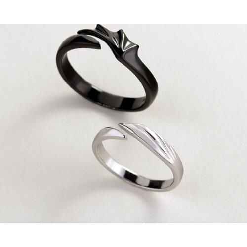 925 Sterling Silver Angel And Devil Couple Rings Original Creative Texture Romantic Rings For Lovers Festival Jewelry