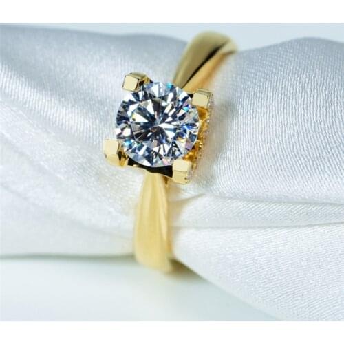 14K Yellow Gold Ring VVS1 4 claw Round Cut 1ct 2ct 3ct Moissanite Trendy Engagement Anniversary Ring jewelry