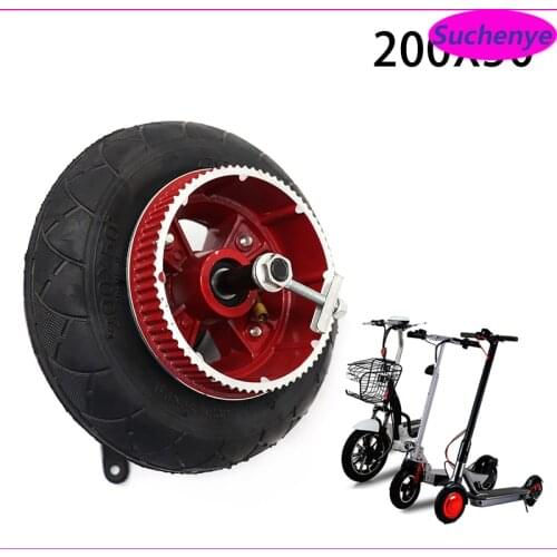 8 Inch 200x50 Electric Scooter Wheel Electric Vehicle Pneumatic Tire Inner Tube with Alloy Rim Wheel Red 4 rhizome rear pulley