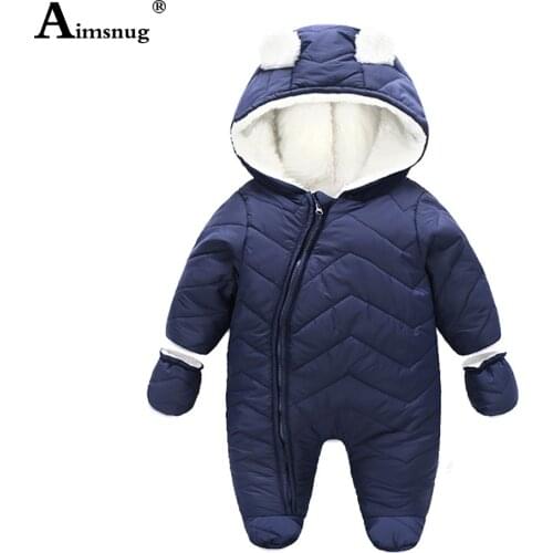 Baby Girls Hooded Rompers Kids Clothing 2021 Sweet Bear Ears Overalls Children Toddler Irregular Zipper Winter Down Bodysuits