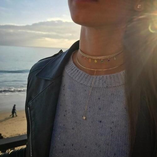2019 summer Gold color Torques collar necklace for women colorful cz drop charm gorgeous women fashion rainbow choker jewelry