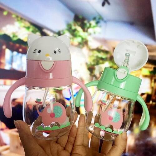 Cute 270ml Children Newborn Straw Cup With Double Handles Baby Feeding Learning Drinking Bottle Kids Water Sippy Cups