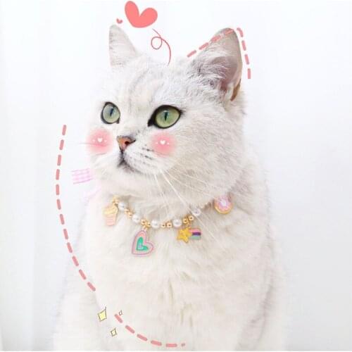 Pet Collar Cute Pearl Bowknot Duck Ice Cream Bell Necklace Adjustable Cat Dog Rabbit Birthday Collar Accessories